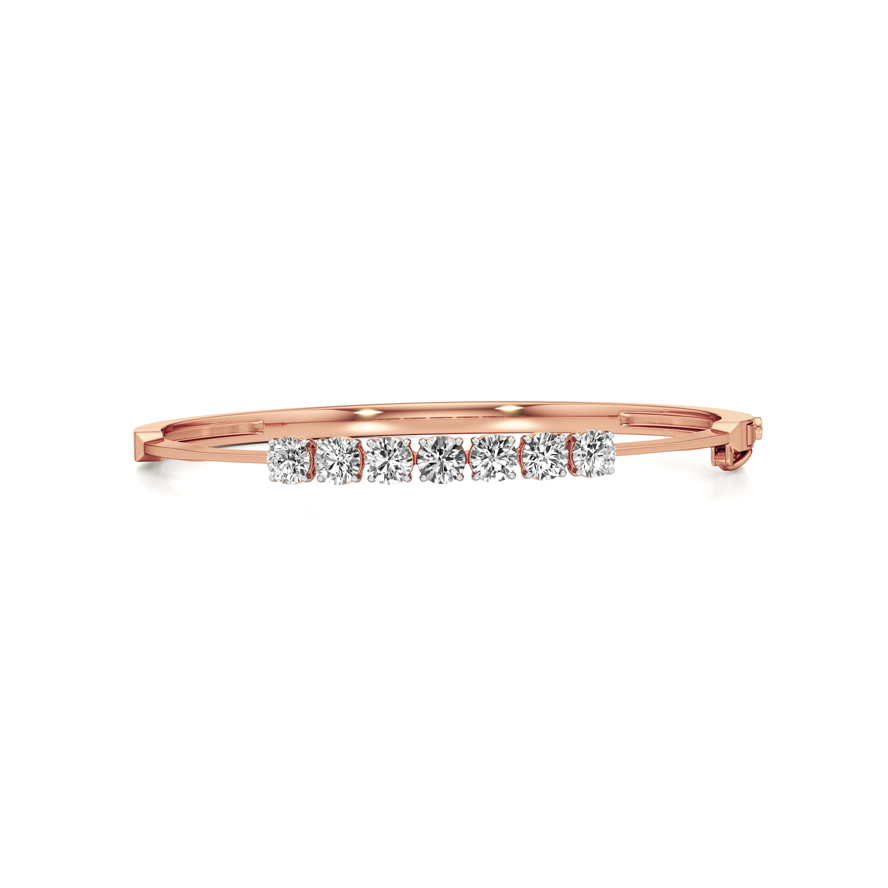 14k Rose Gold Sleek 7-stone Stiff Oval Bangle
