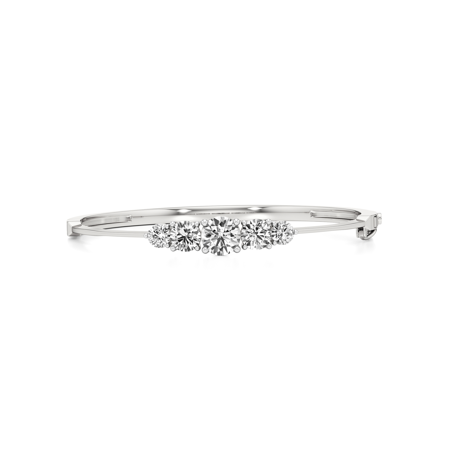 14k White Gold Beautiful 5-stone Stiff Oval Bangle