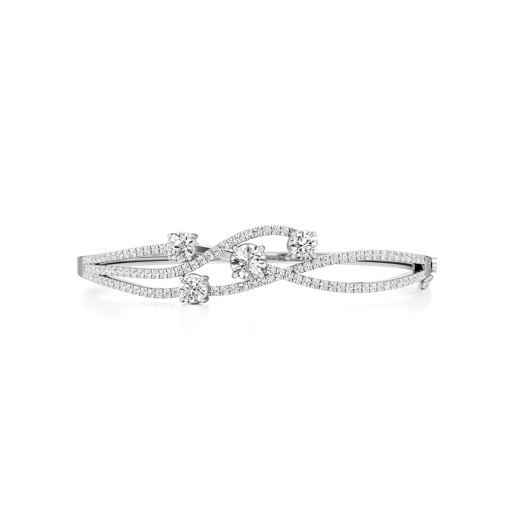 14k White Gold Twinkling Vine Diamond Bangle