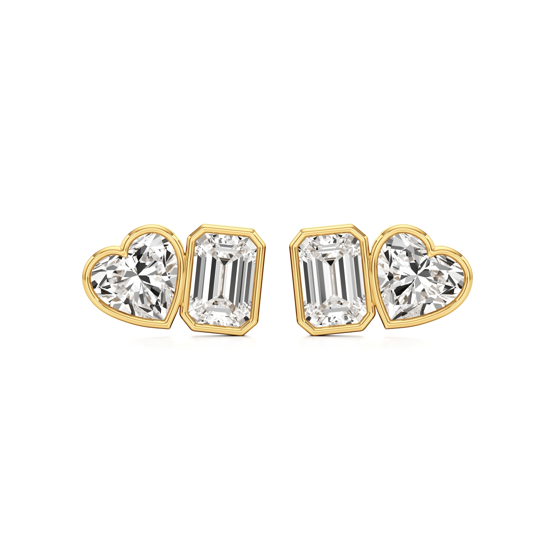 14k Yellow Gold Duo Grace Diamond Stud Earrings