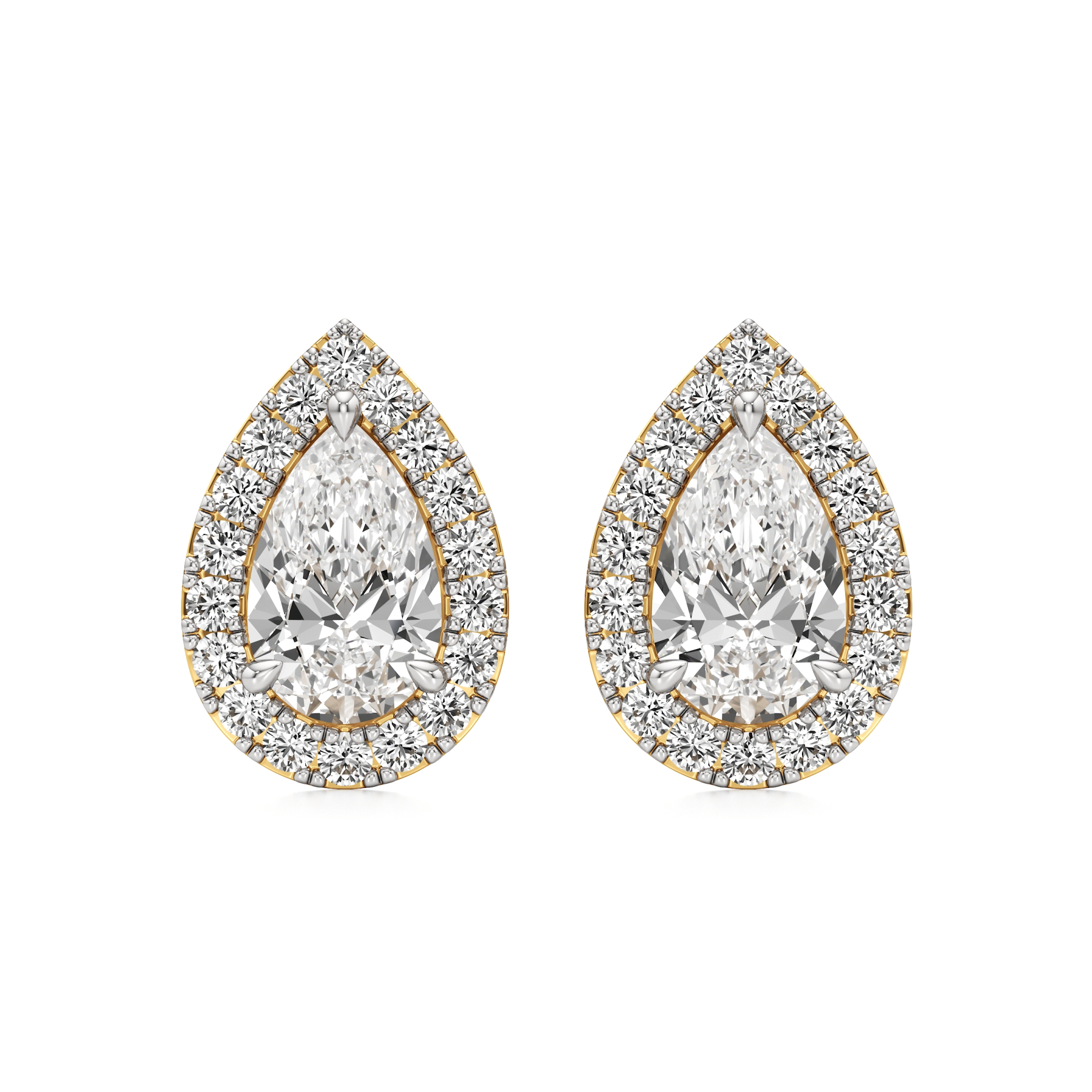14k Yellow Gold Pearluxe Halo Diamond Stud Earrings