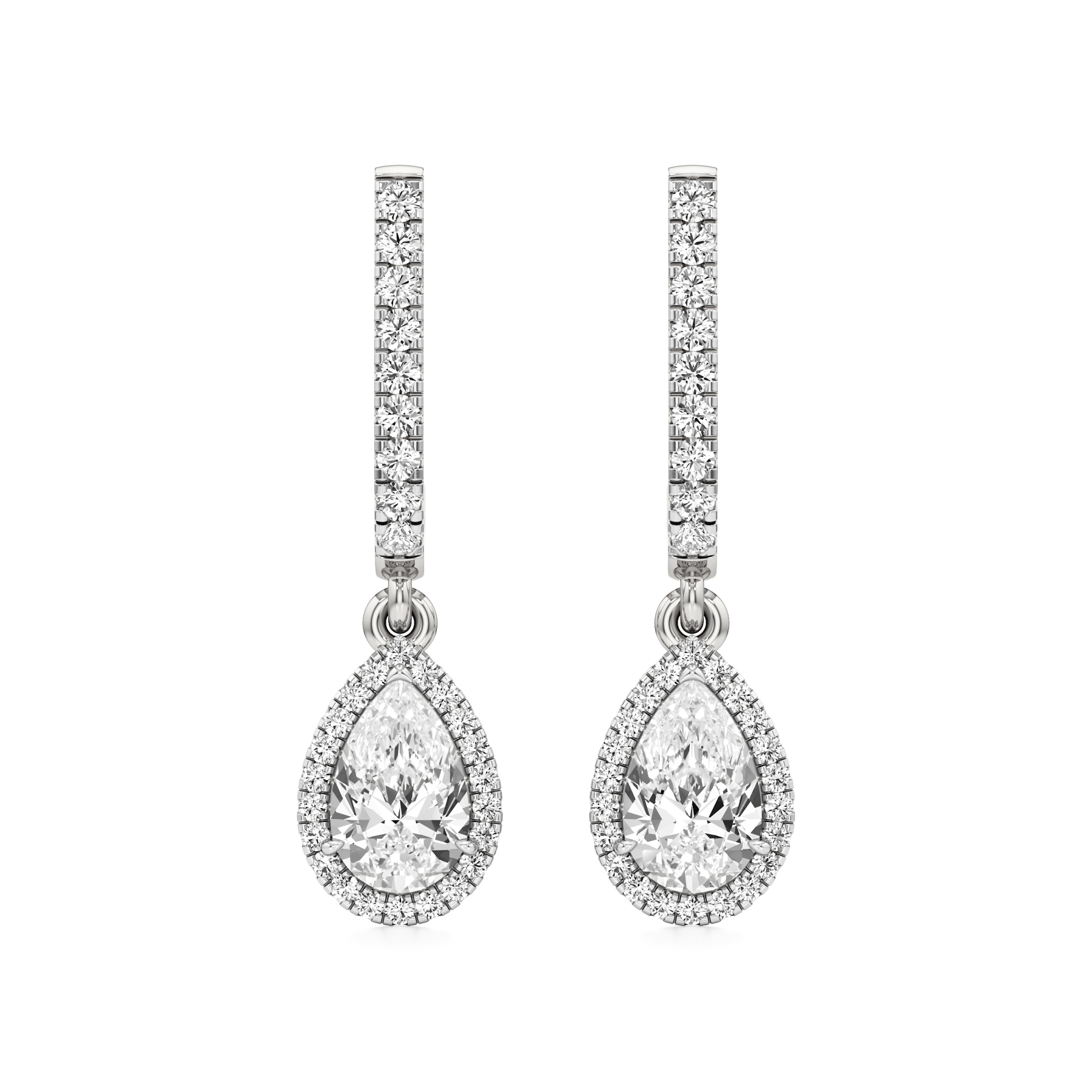 14k White Gold Pear Halo Dangled Drop Earrings