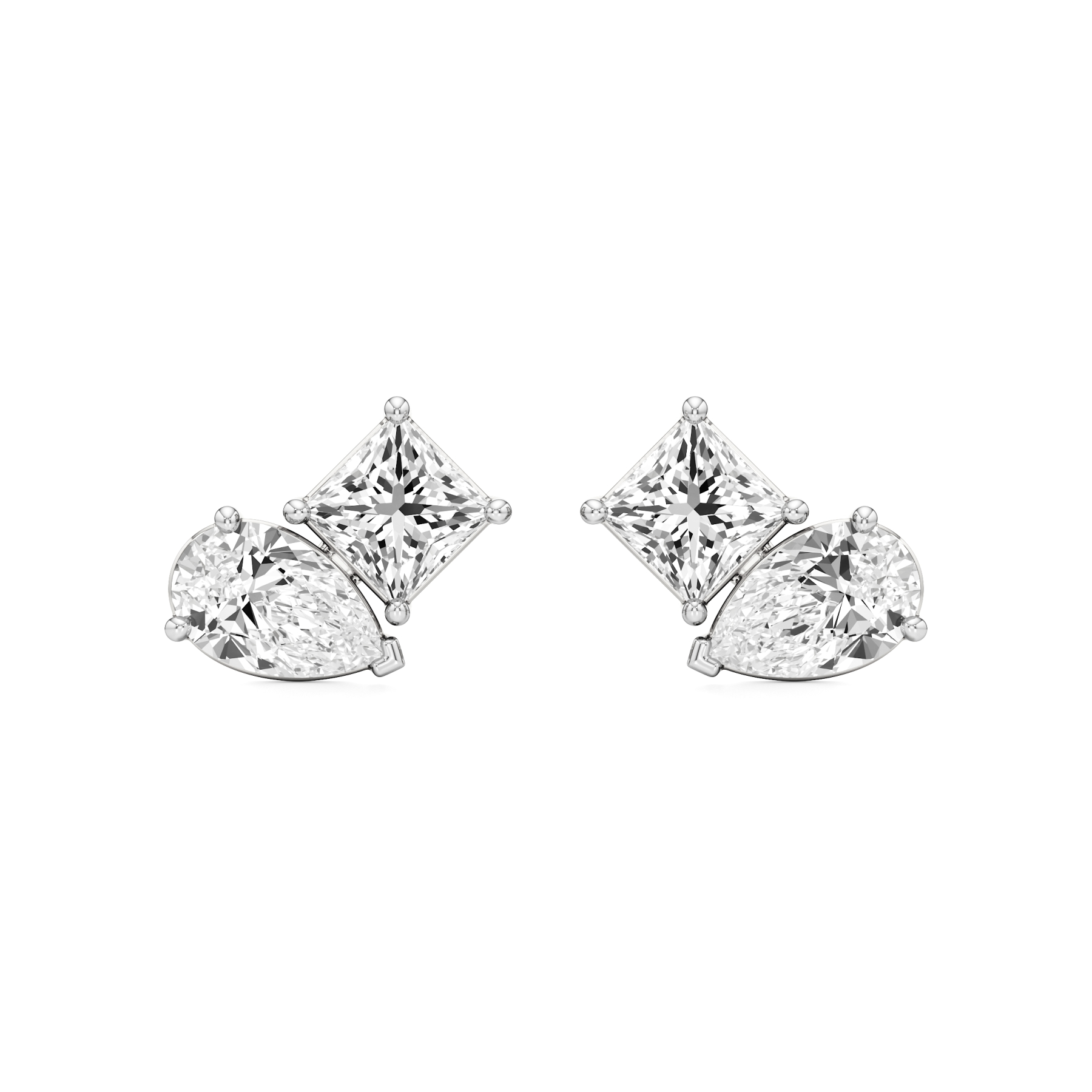 14k White Gold Duo Radiance Toi et Moi Stud Earrings