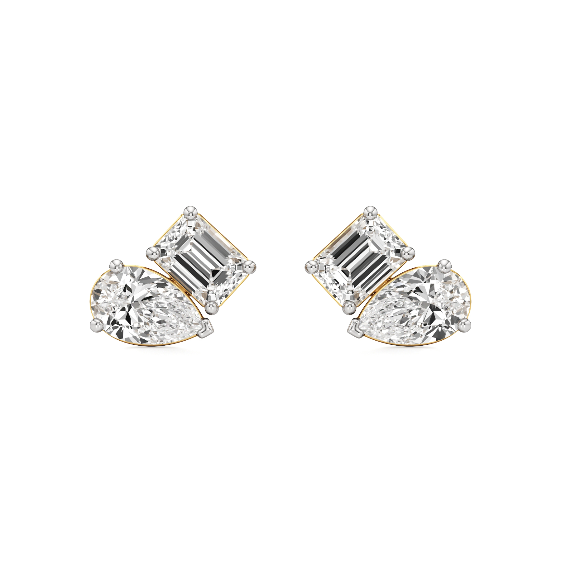 14k Yellow Gold Gemini Gleam Toi et Moi Stud Earrings