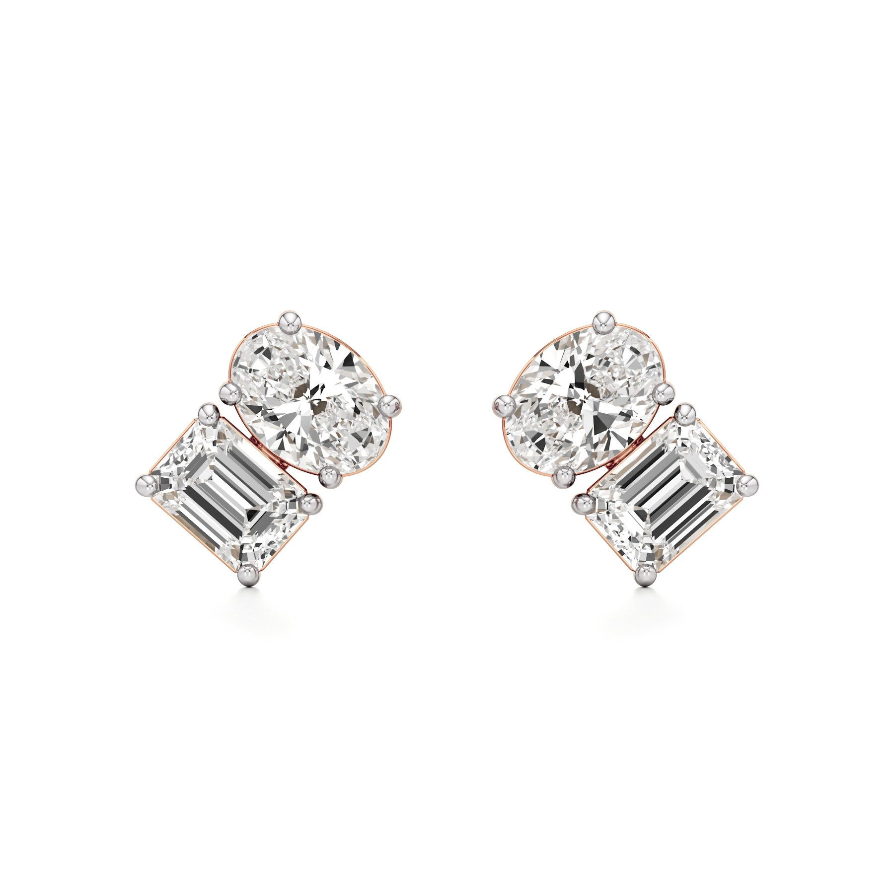 14k Rose Gold Twin Sparkle Toi et Moi Stud Earrings