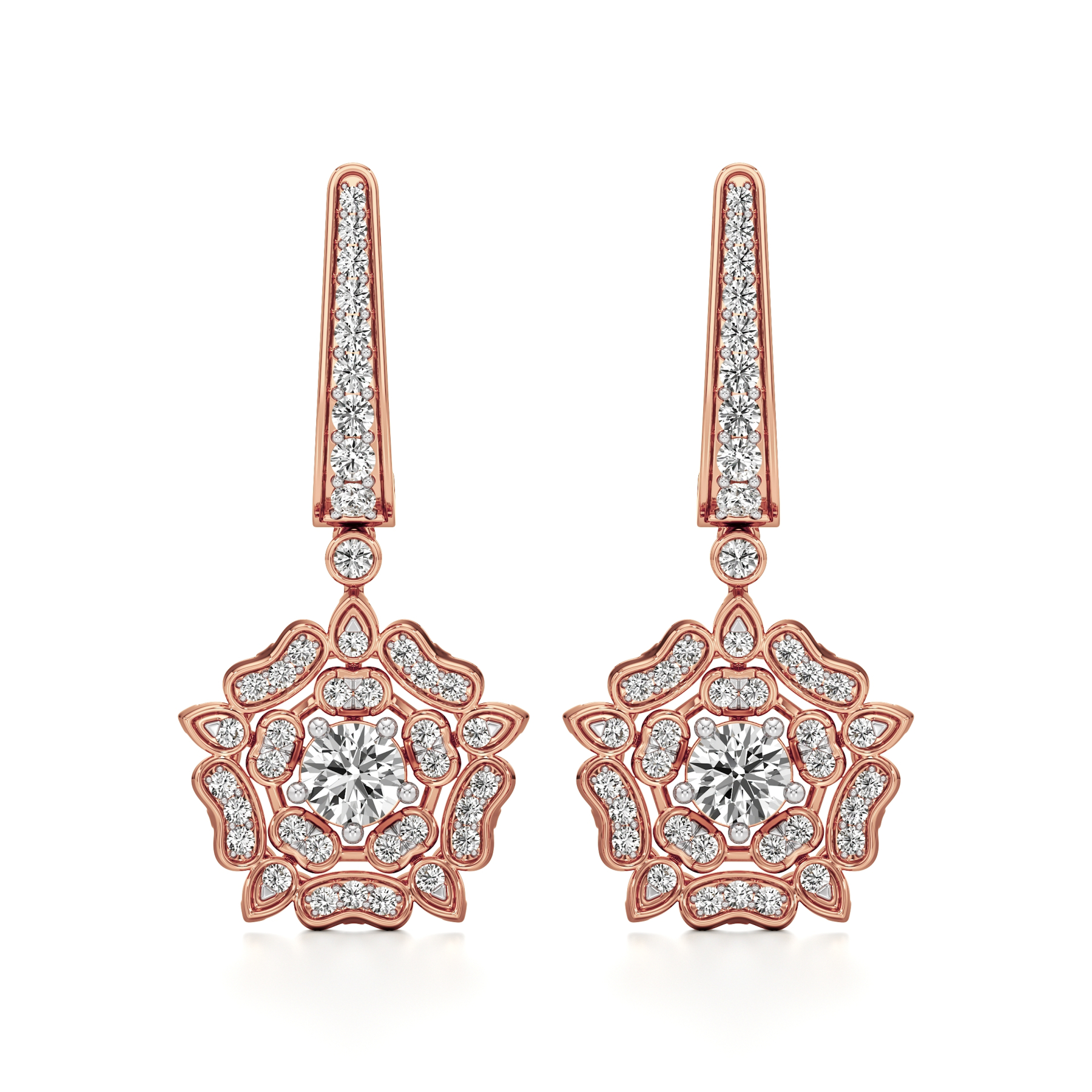 14k Rose Gold Floral Bloom Diamond Earrings