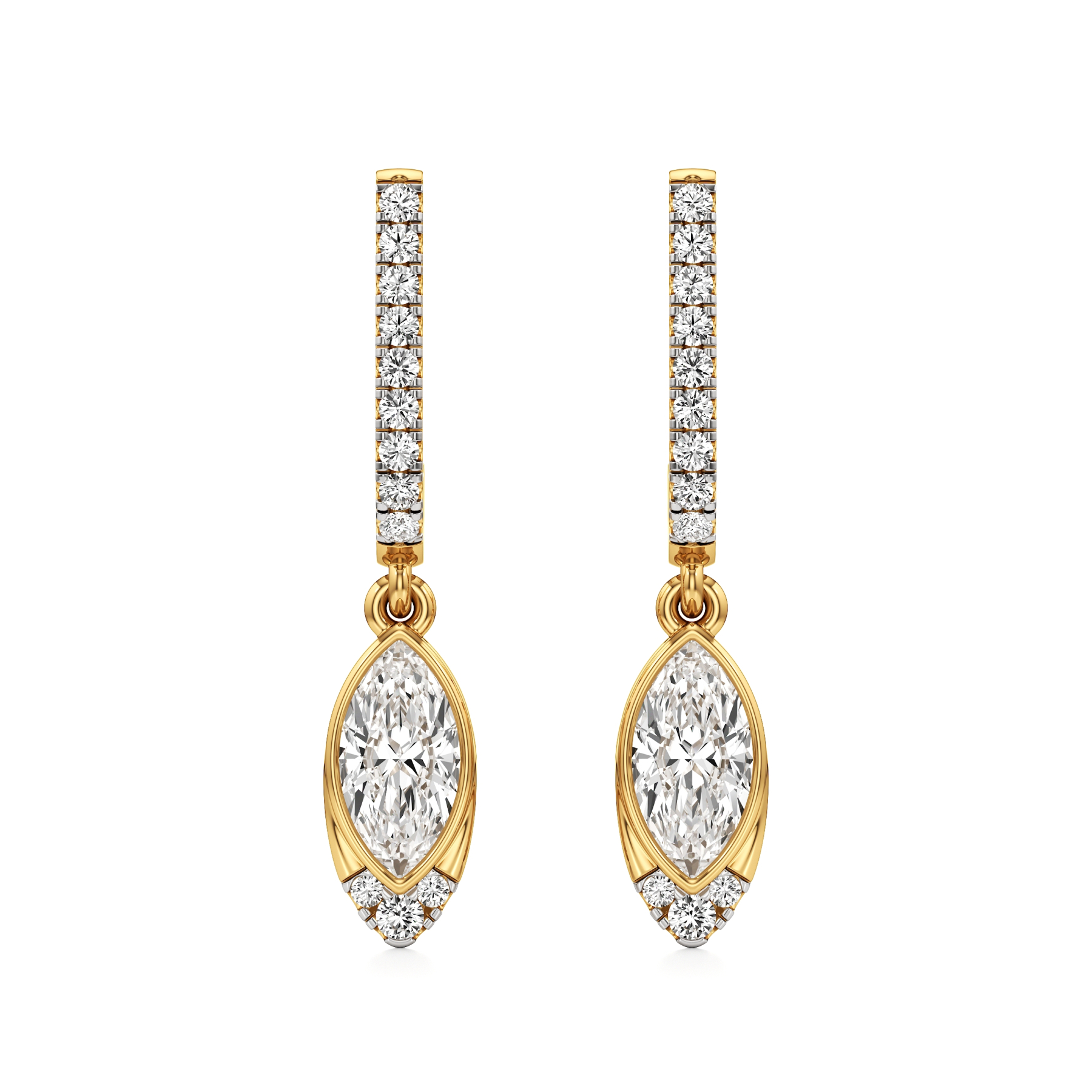 14k Yellow Gold Water Drop Marquise Dangle Earrings