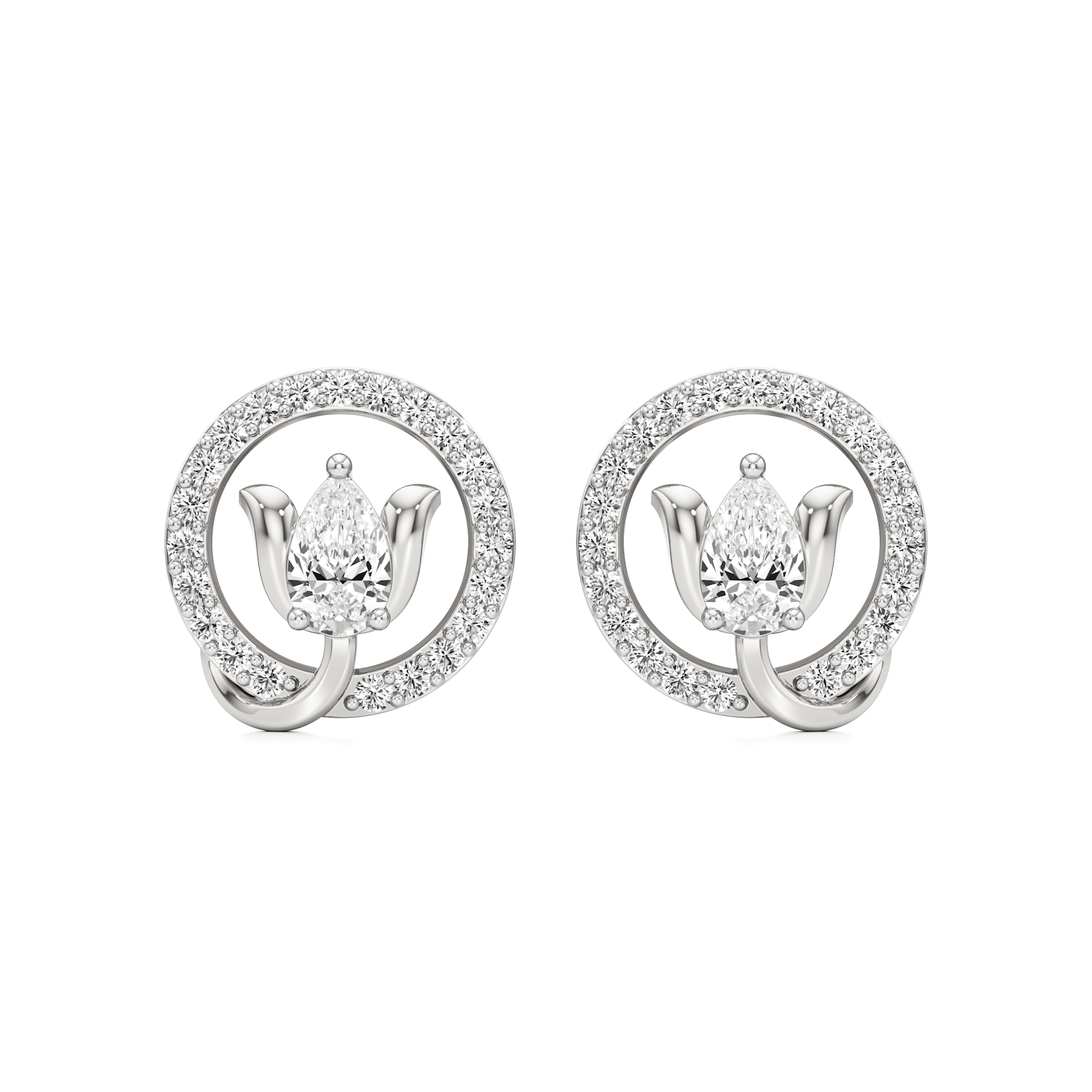 14k White Gold Florere Diamond Stud Earrings