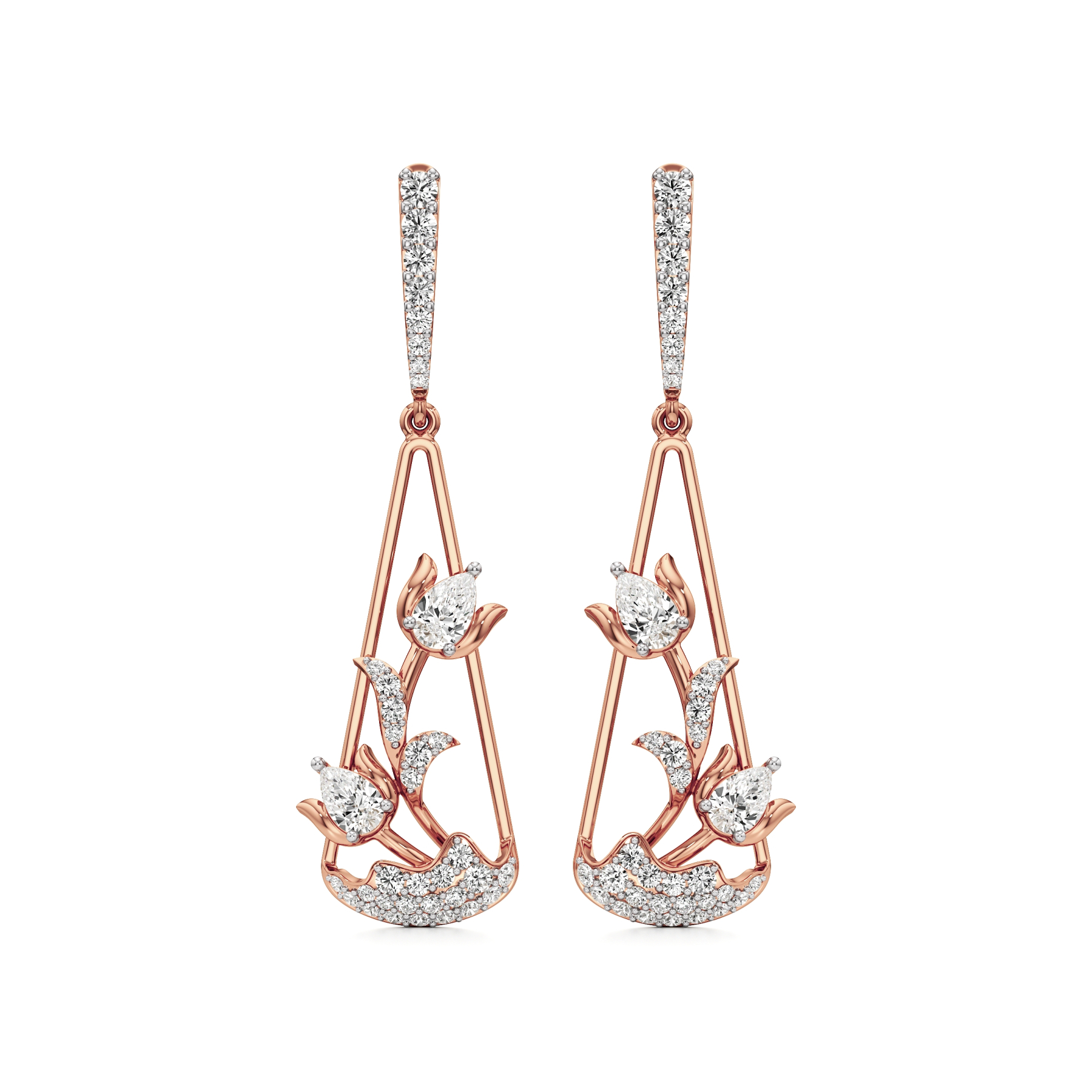 14k Rose Gold Petra Bloom Diamond Dangle Earrings