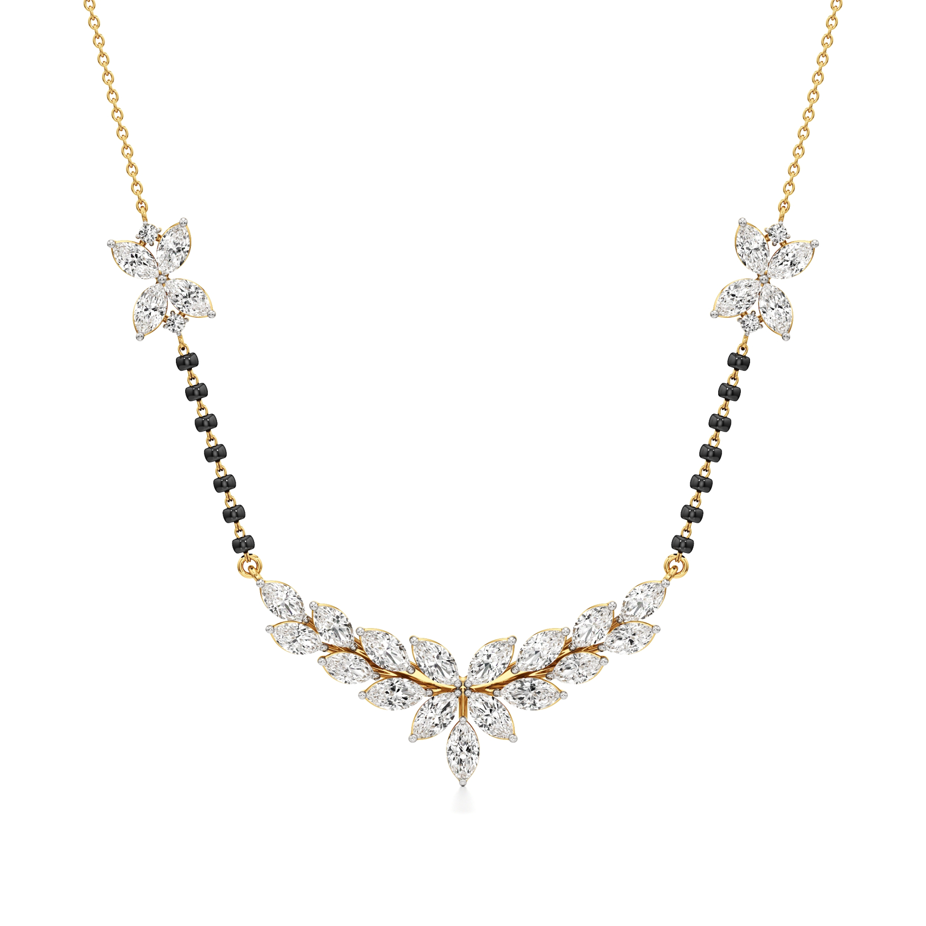 14k Yellow Gold Ethereal Leaf Diamond Mangalsutra Necklace
