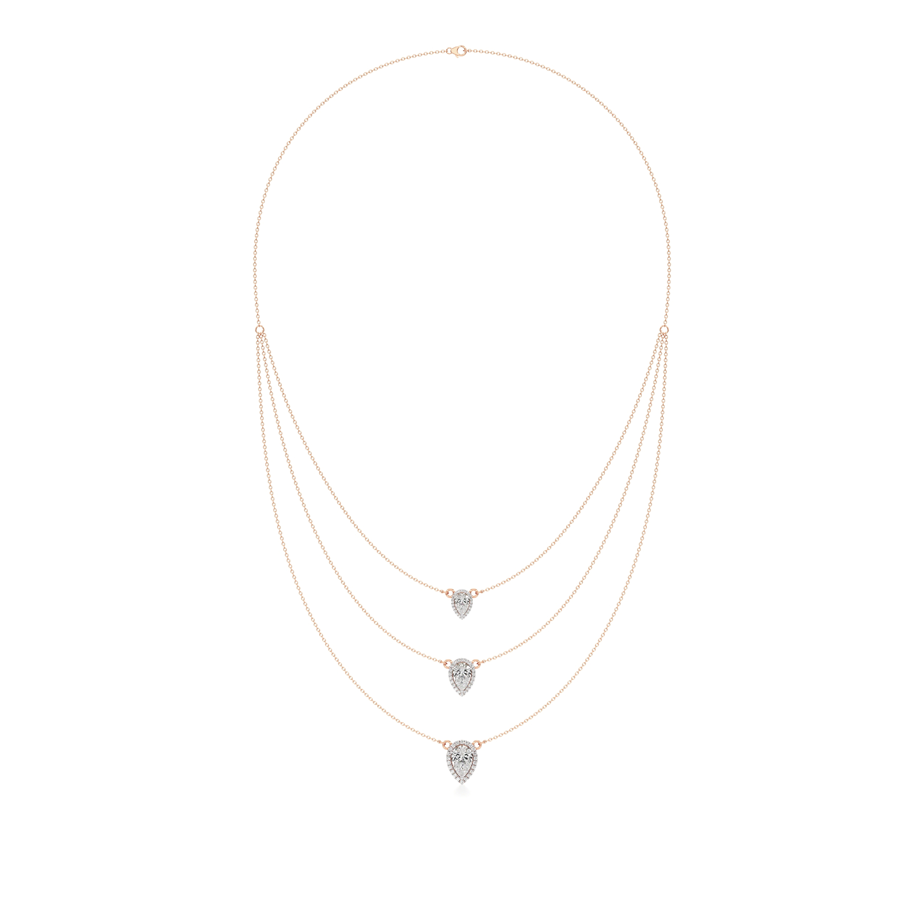 14k Rose Gold An exquisite three Layered Necklace