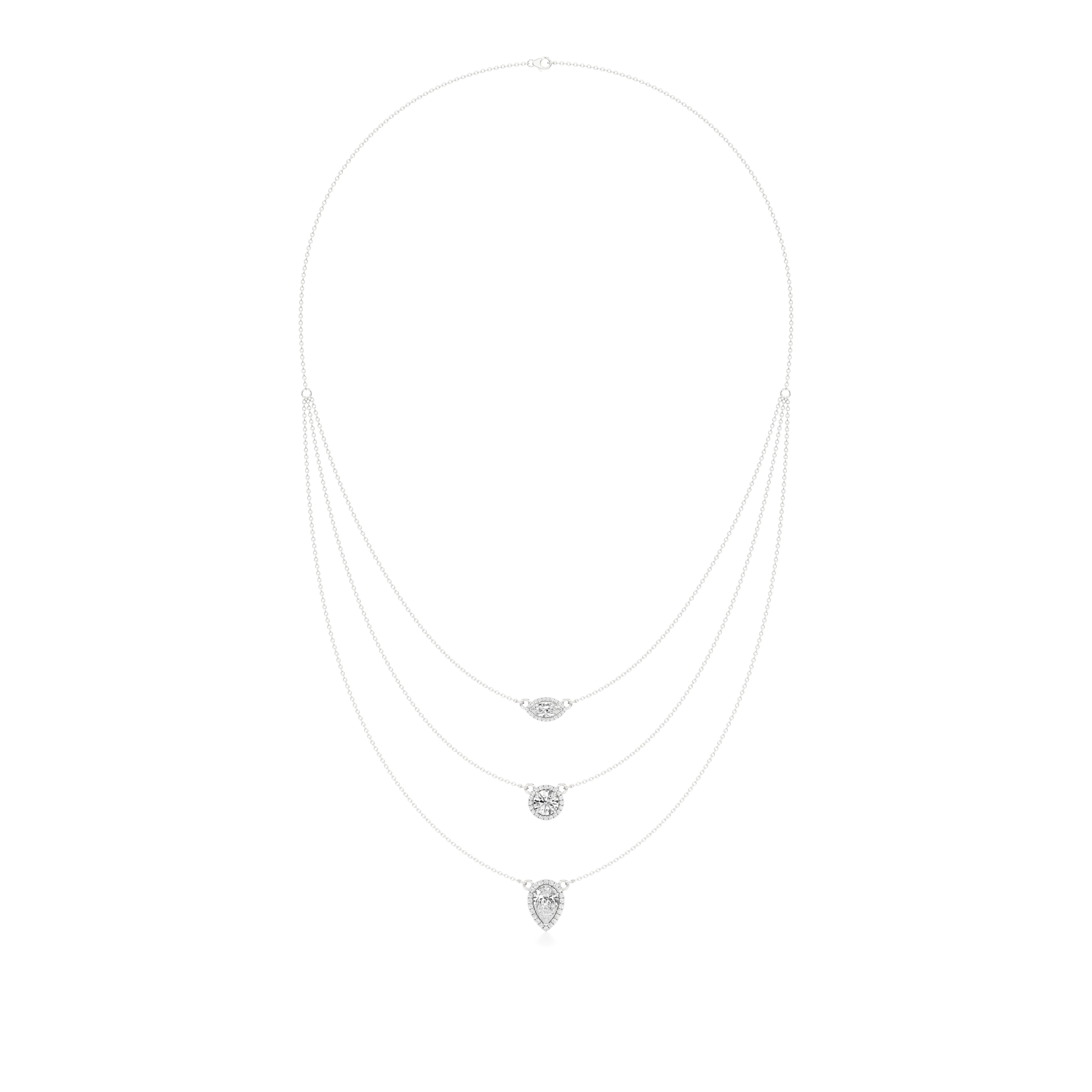 14k White Gold Elegance Personified 3 Layered Necklace