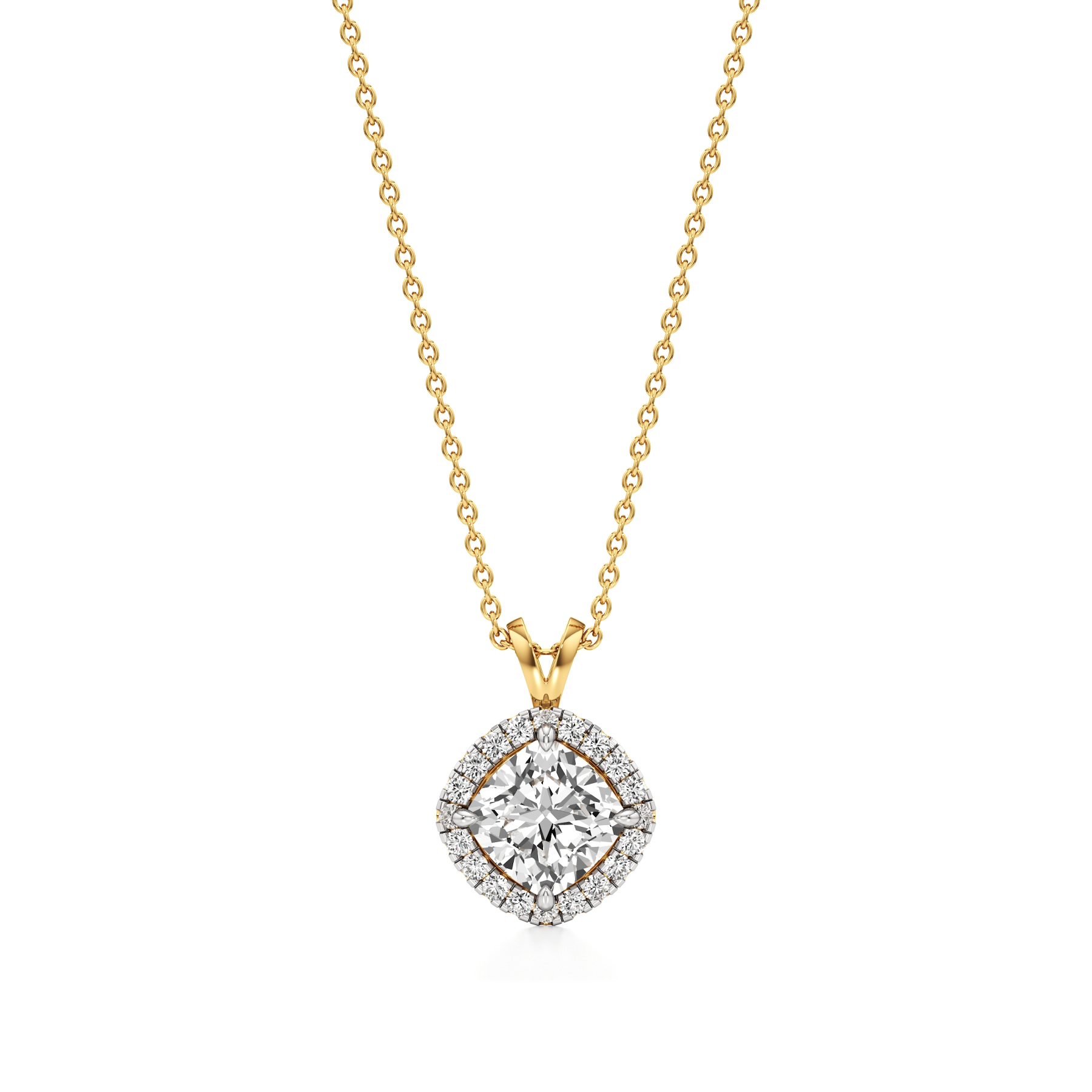 14k Yellow Gold Cushion Elegance Halo Pendant