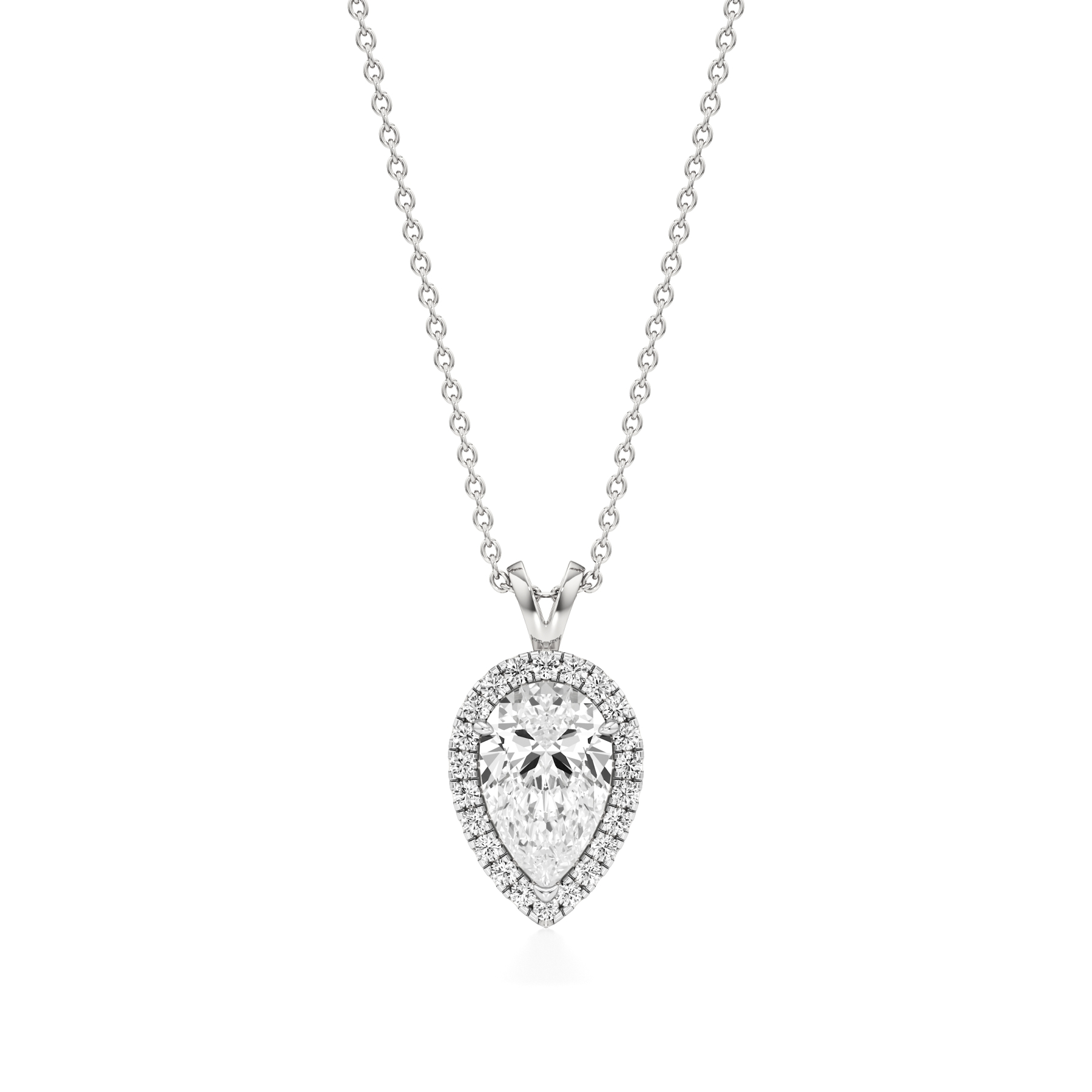 14k White Gold Pear Grace Halo Pendant