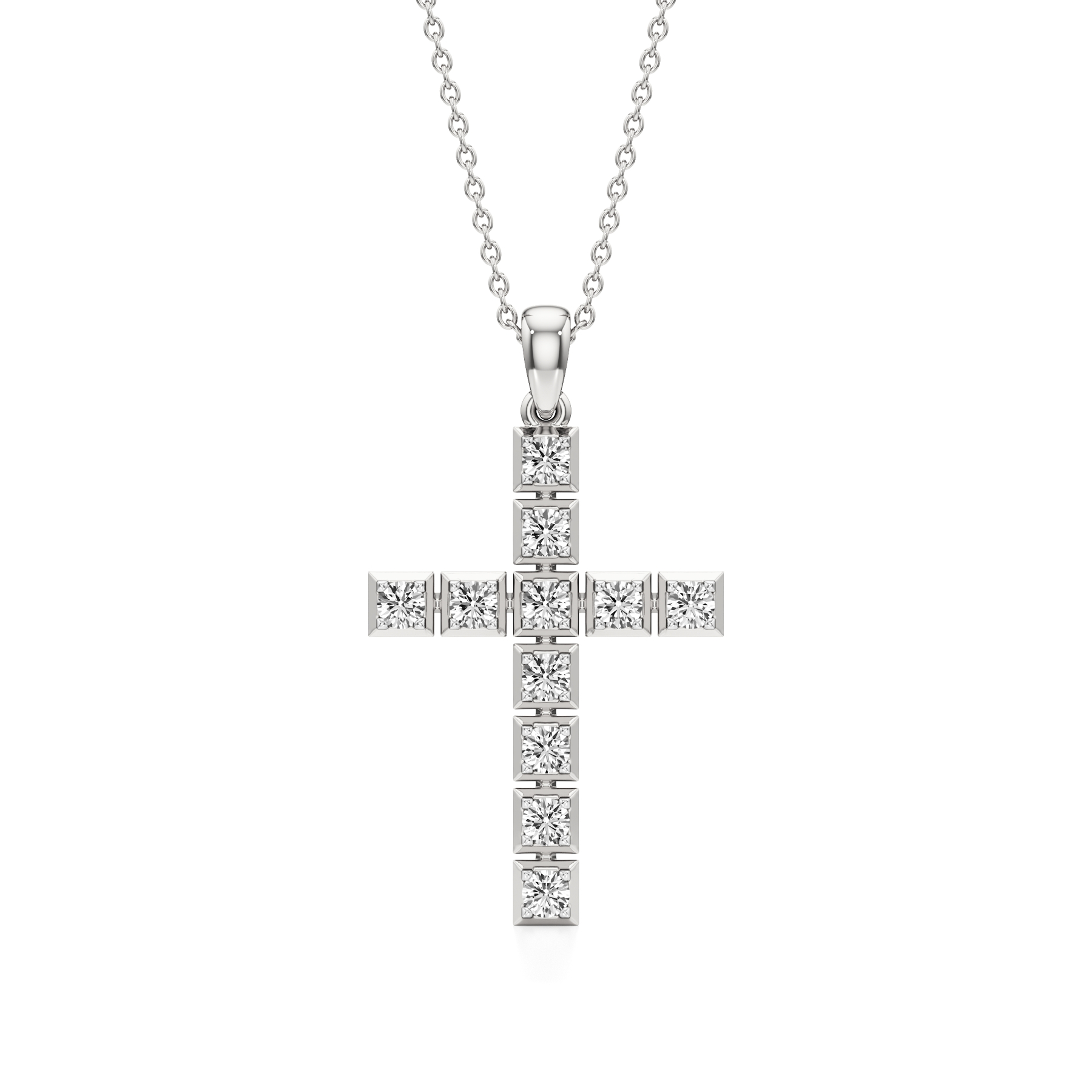 14k White Gold Divine Sparkle Diamond Cross Pendant