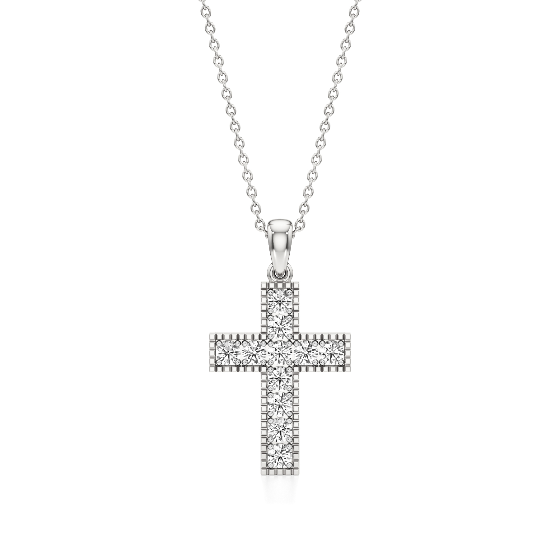 14k White Gold Celestial Harmony Diamond Cross Pendant