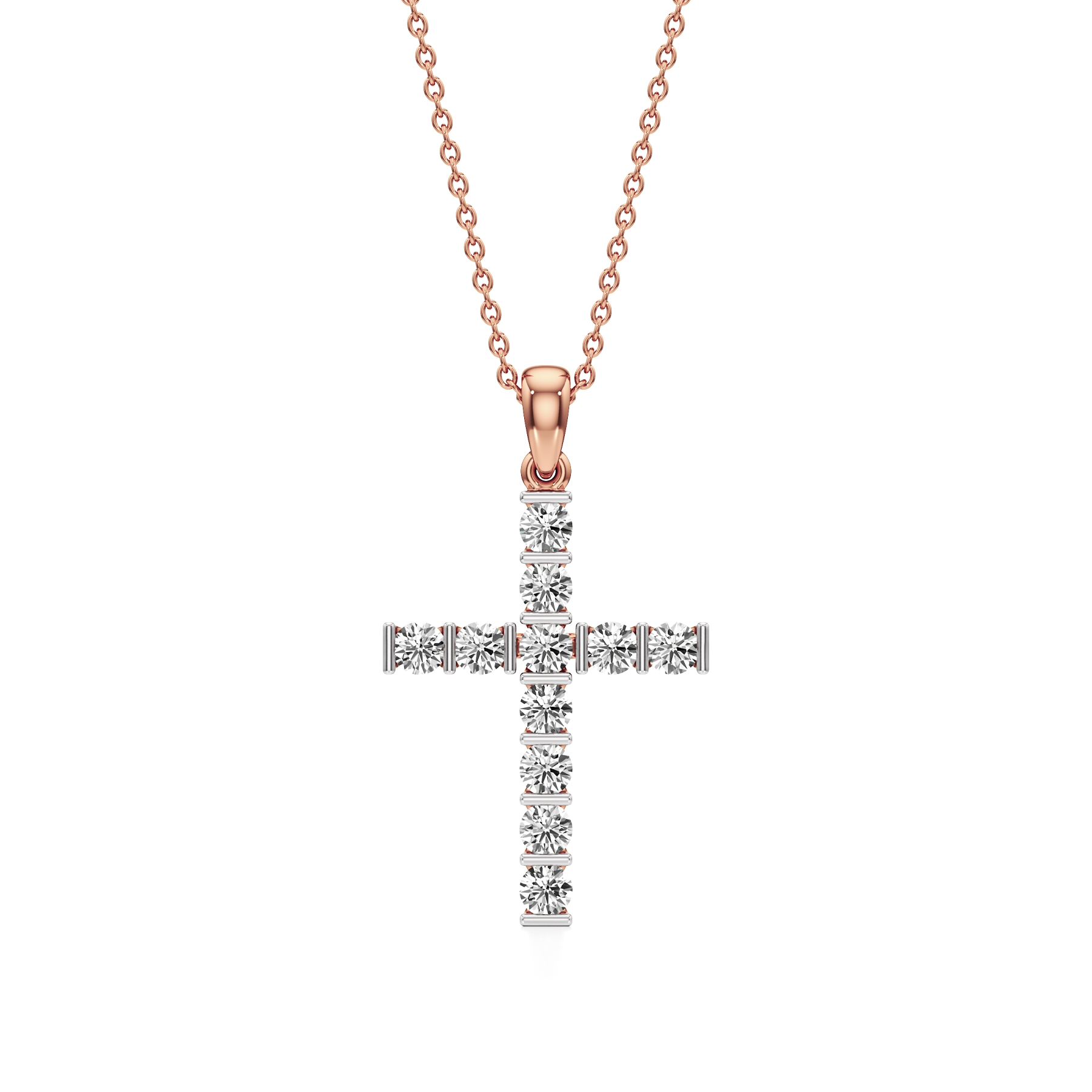 14k Rose Gold Luminous Faith Diamond Cross Pendant