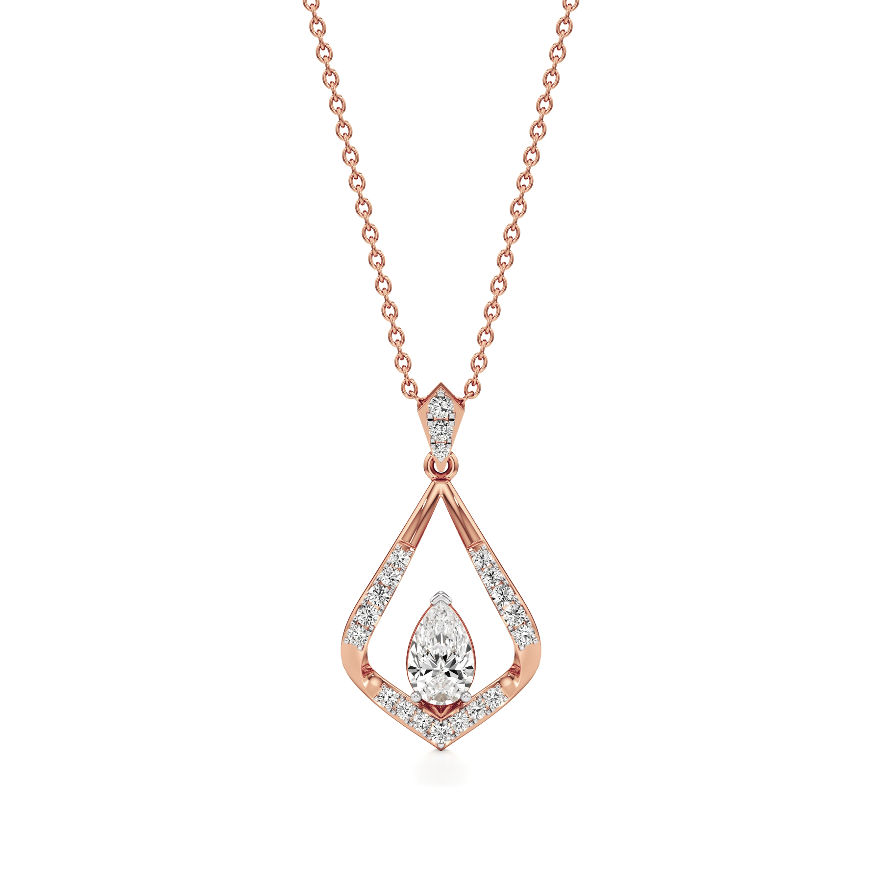 14k Rose Gold Radiant Frame Diamond Pendant