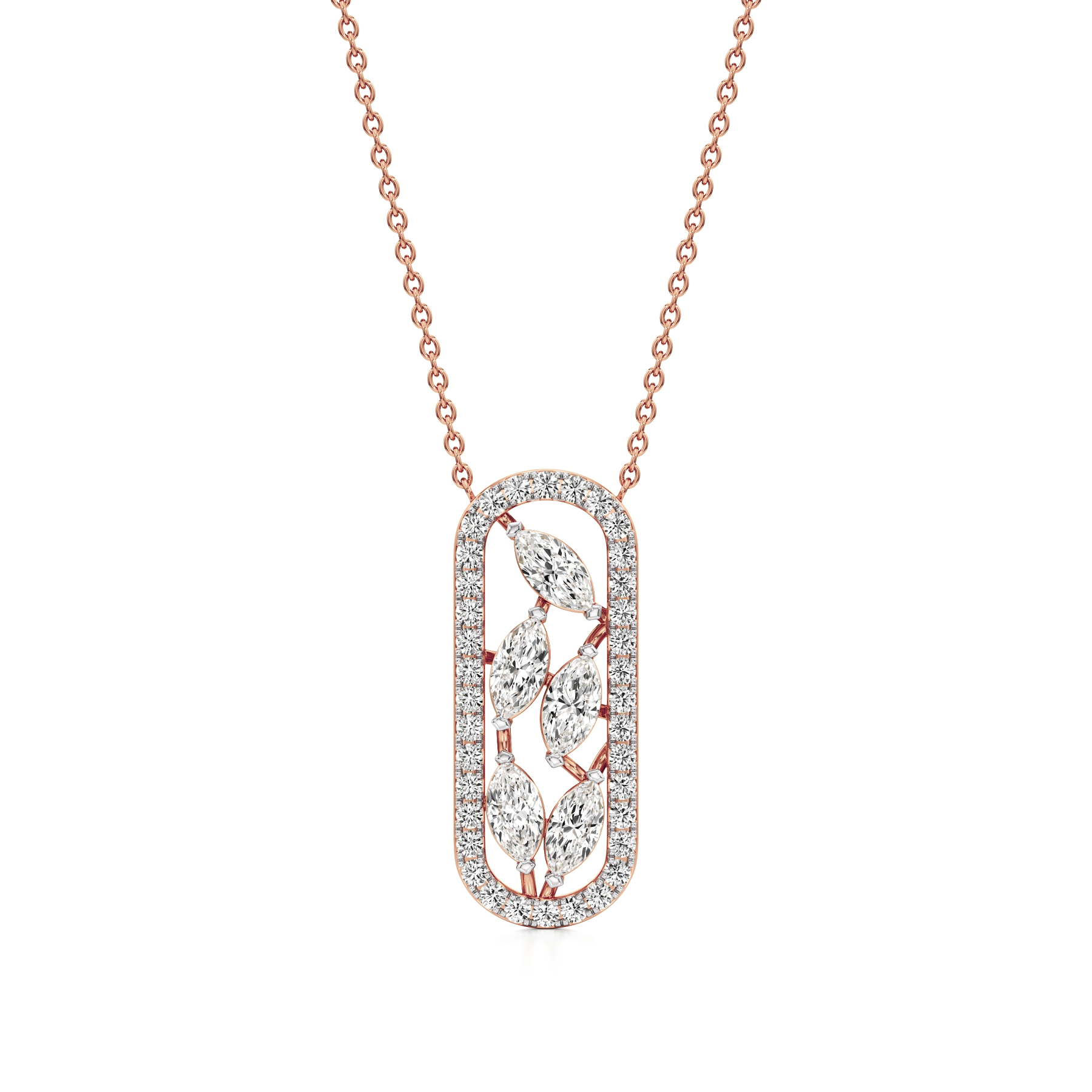 14k Rose Gold Leaf Frame Diamond Pendant