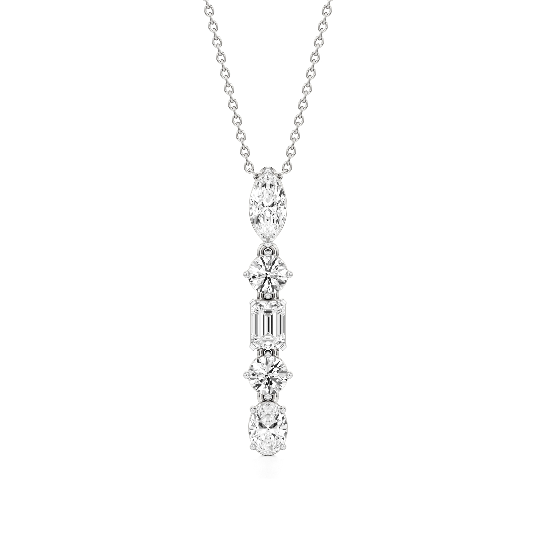 14k White Gold Radiant Vertical Diamond Pendant