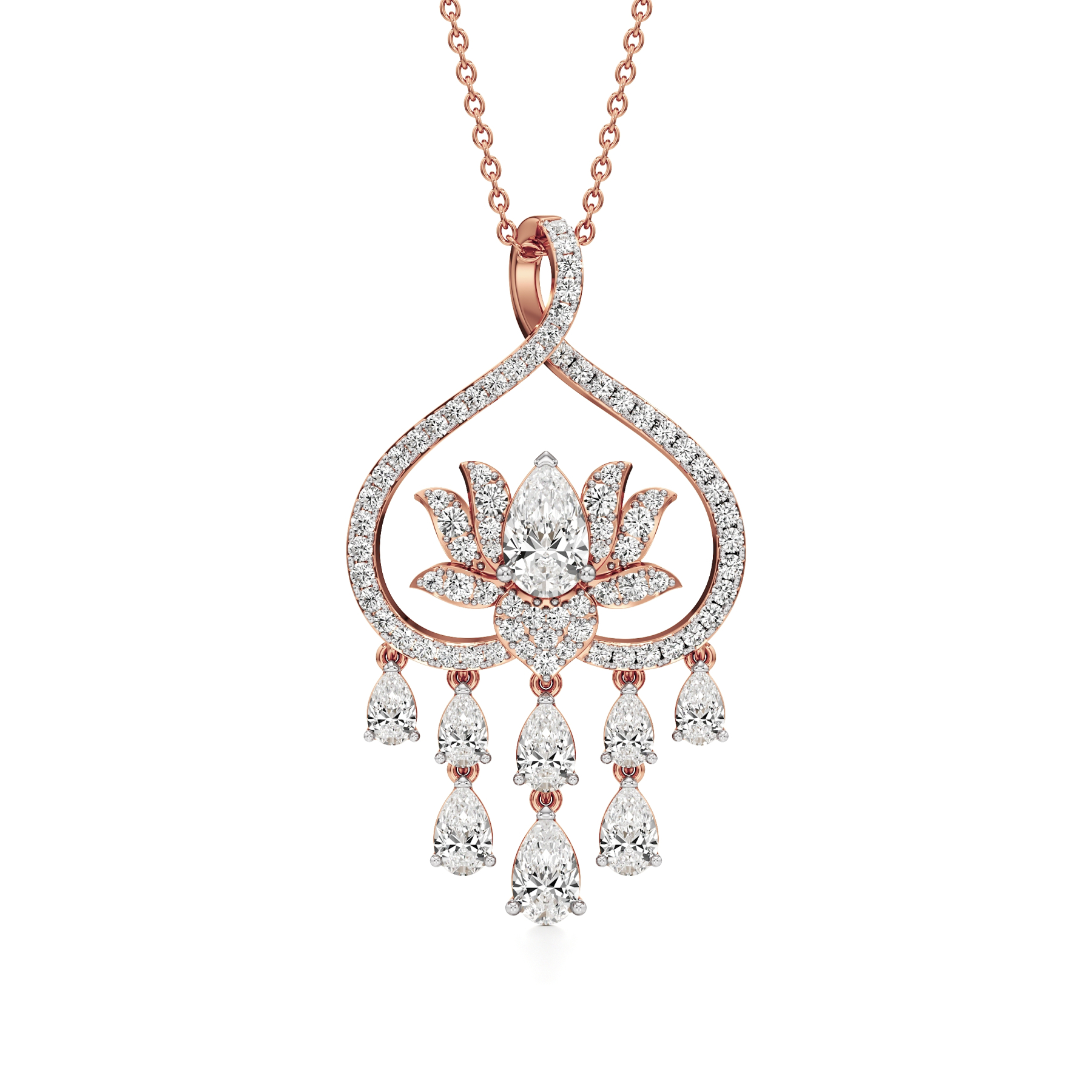 14k Rose Gold Celestara Lotus Petal Diamond Pendant