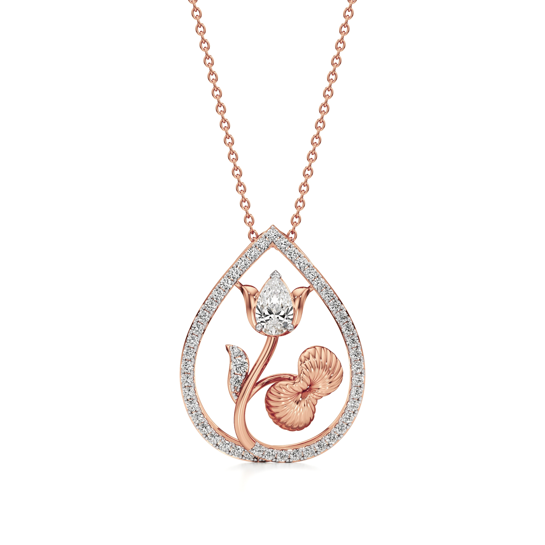 14k Rose Gold Aurea Lotus Petal Diamond Pendant