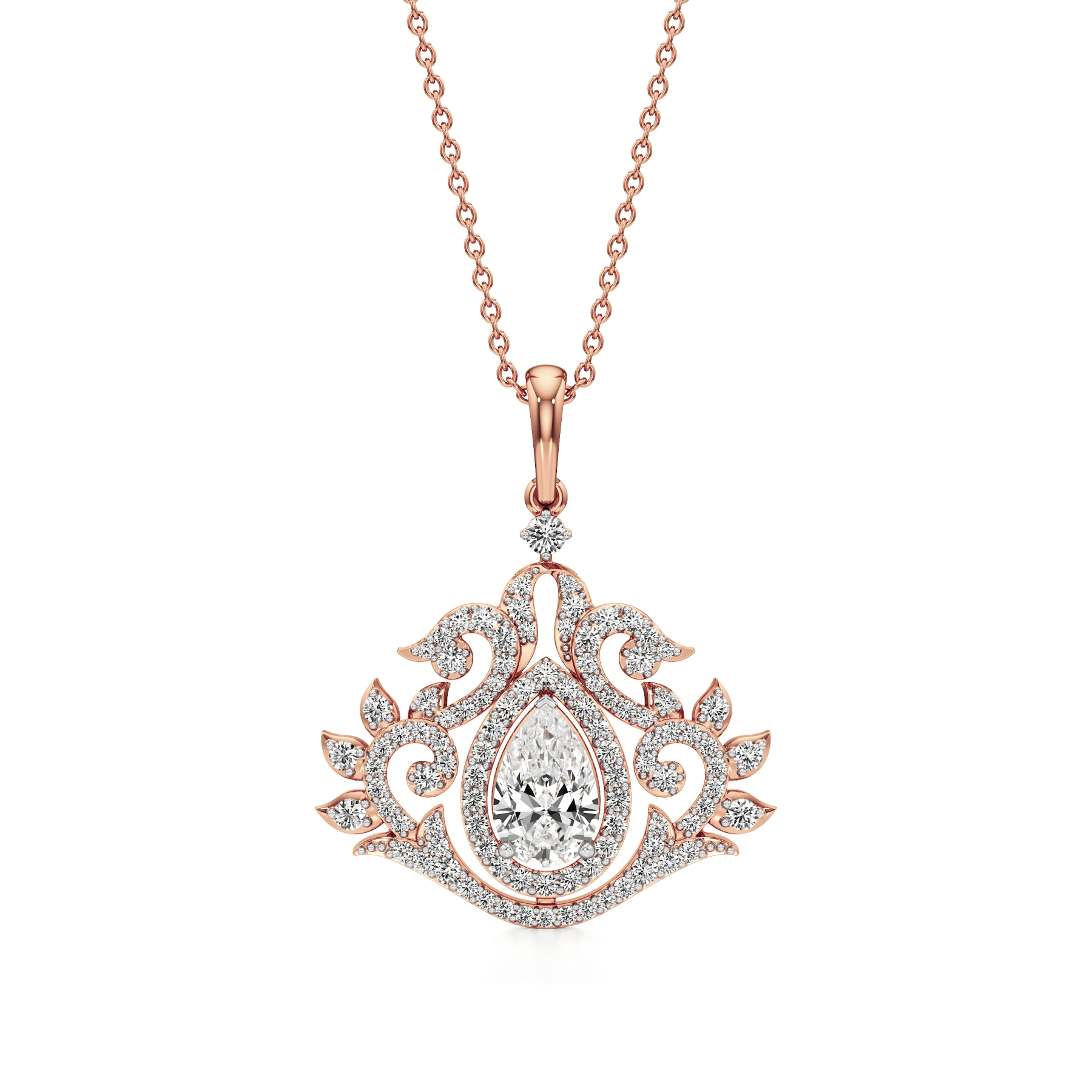 14k Rose Gold Celestia Lotus Crest Diamond Pendant