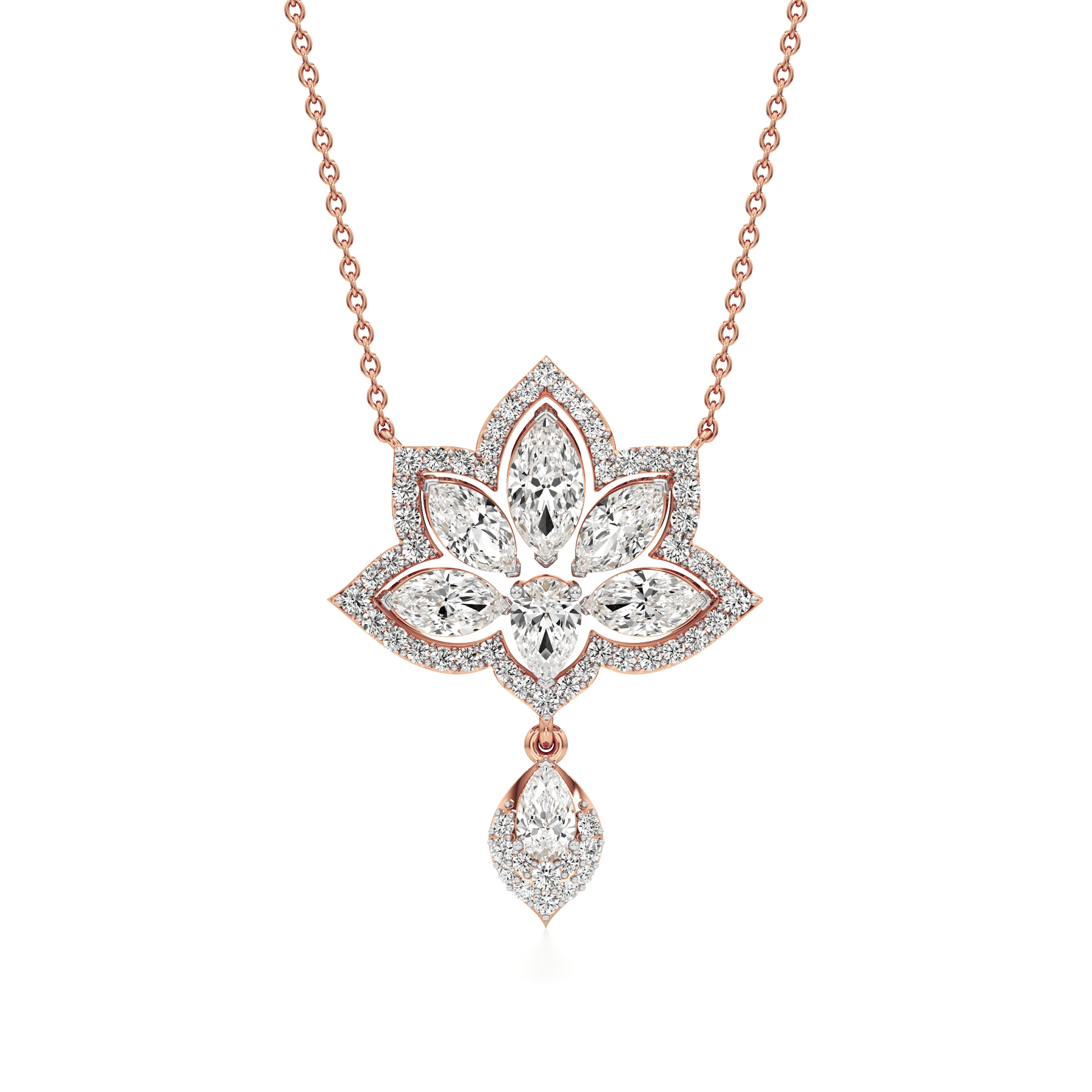14k Rose Gold Aurelia Lotus Blossom Diamond Pendant