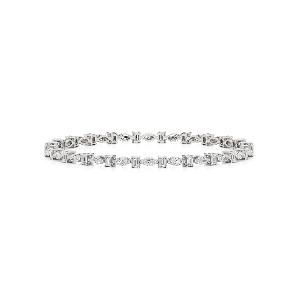 14k White Gold Grace and Elegance Redefined Majestic Marquise & Emerald Diamond Bangle