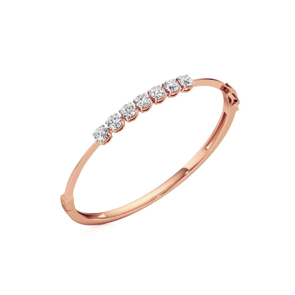 14k Rose Gold Sleek 7-stone Stiff Oval Bangle