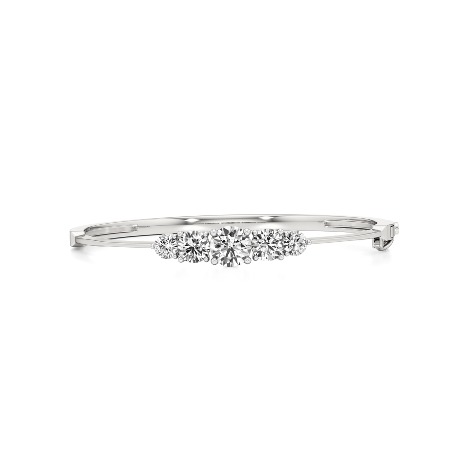 14k White Gold Beautiful 5-stone Stiff Oval Bangle