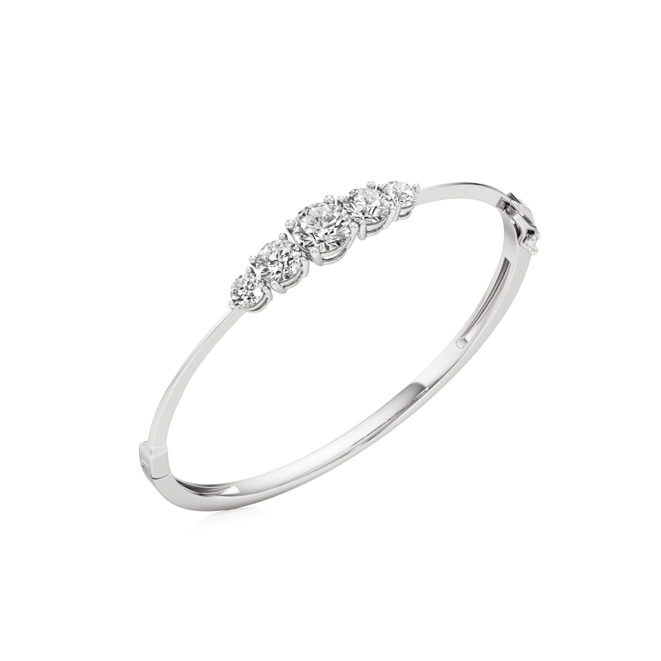 14k White Gold Beautiful 5-stone Stiff Oval Bangle