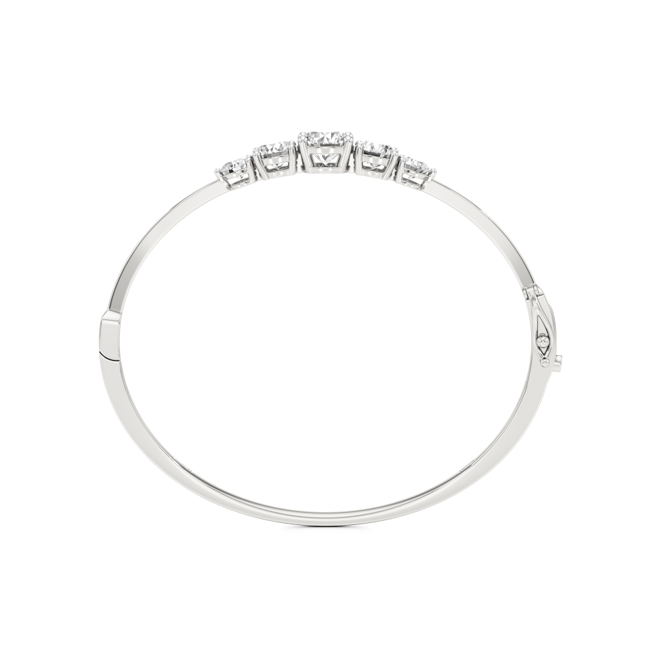 14k White Gold Beautiful 5-stone Stiff Oval Bangle