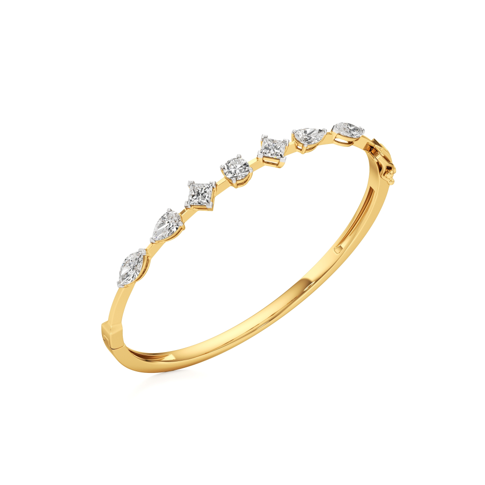 14k Yellow Gold Stunning multi-stone Stiff Oval Bangle