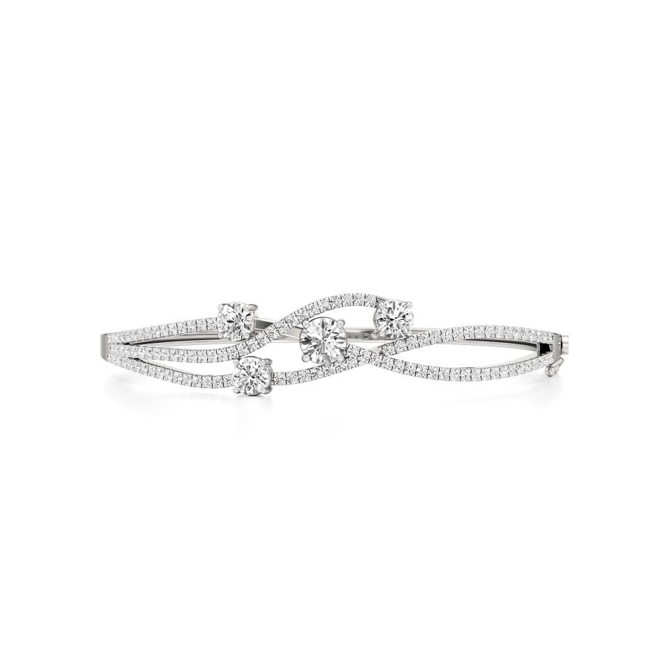 14k White Gold Twinkling Vine Diamond Bangle
