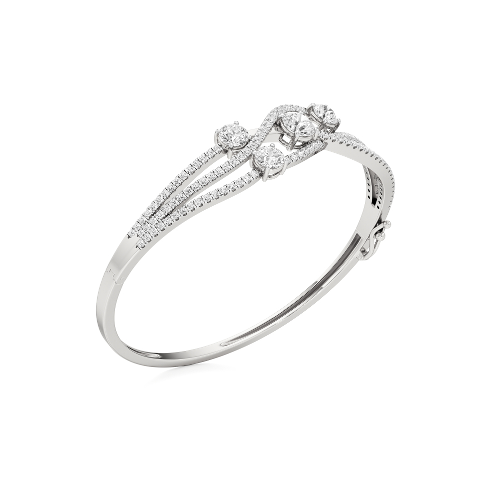 14k White Gold Twinkling Vine Diamond Bangle