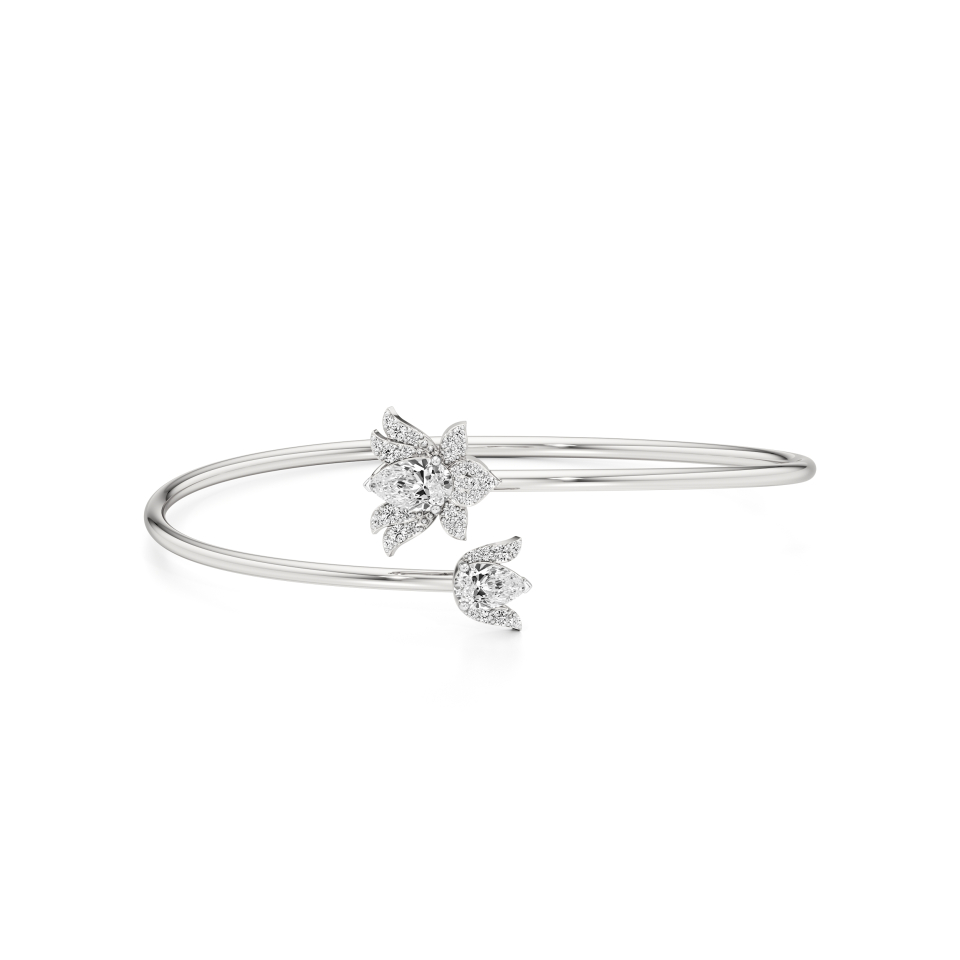 14k White Gold Nayva Lotus Elegance Diamond Bangle