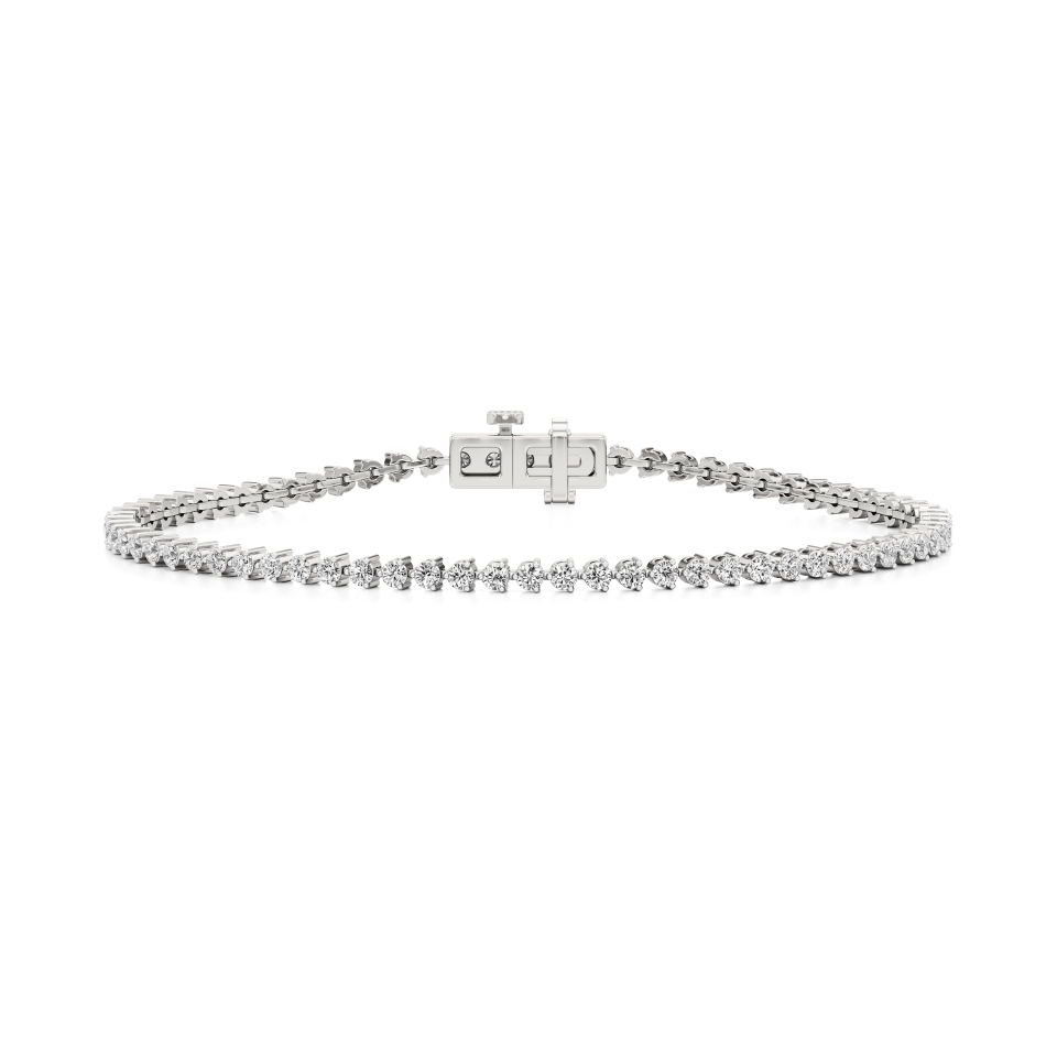 14k White Gold Stunning 3-Prong Round Tennis Bracelet