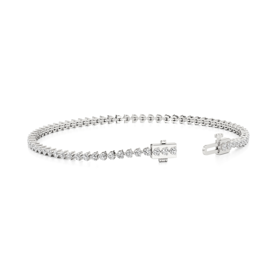 14k White Gold Stunning 3-Prong Round Tennis Bracelet