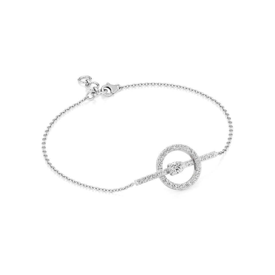 14k White Gold Aakarsha Halo Pear Diamond Bracelet