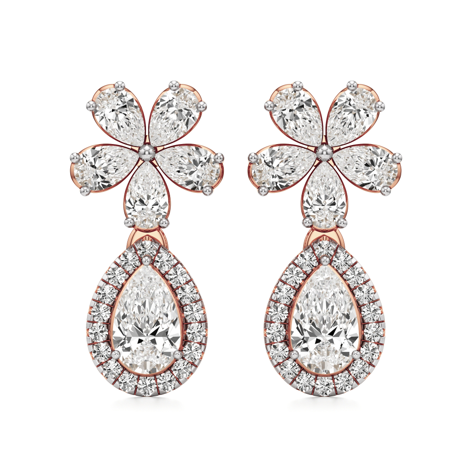 14k Rose Gold Blossom Teardrop Diamond Earrings