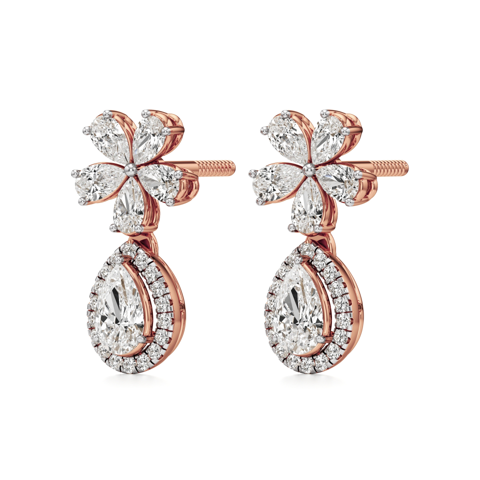 14k Rose Gold Blossom Teardrop Diamond Earrings