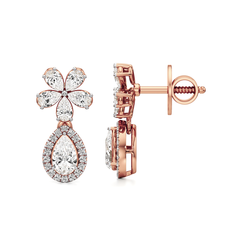 14k Rose Gold Blossom Teardrop Diamond Earrings