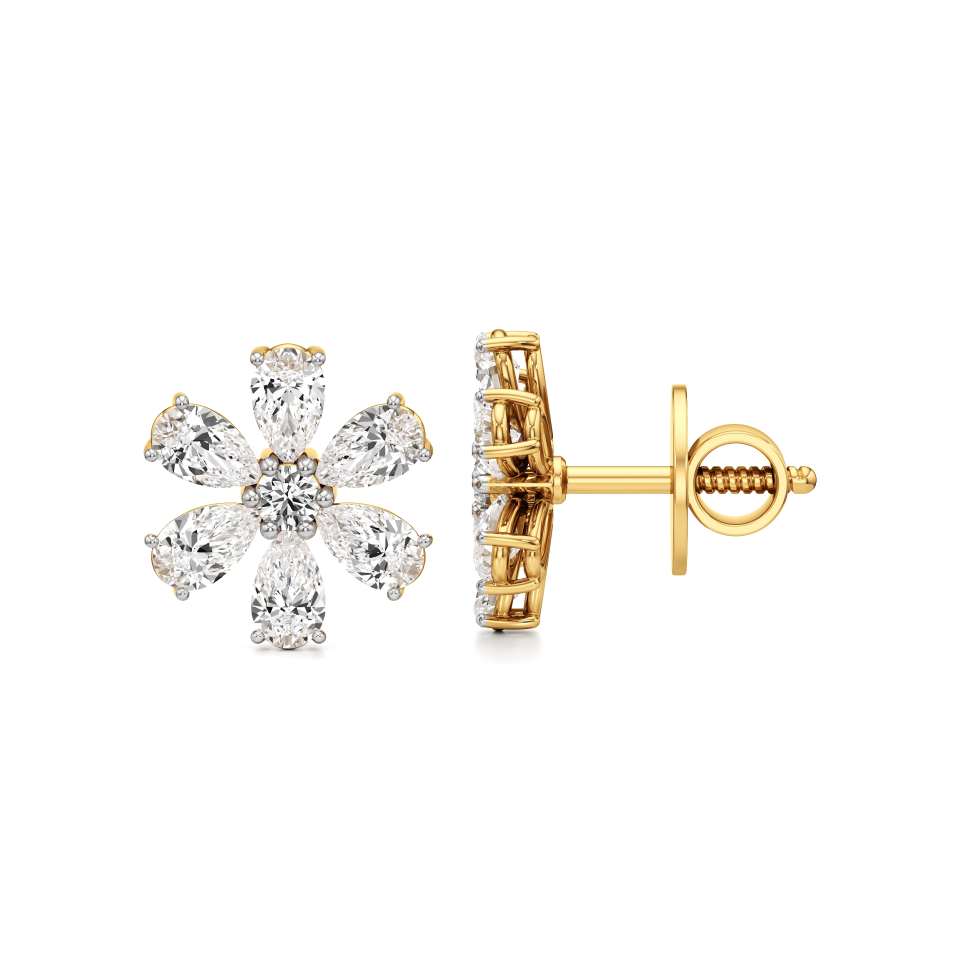 14k Yellow Gold Celestial Bloom Diamond Earrings