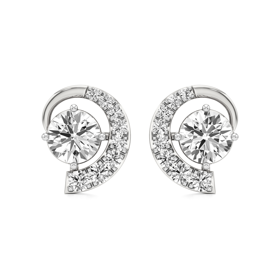 14k White Gold Aurora Swirl Diamond Stud Earrings