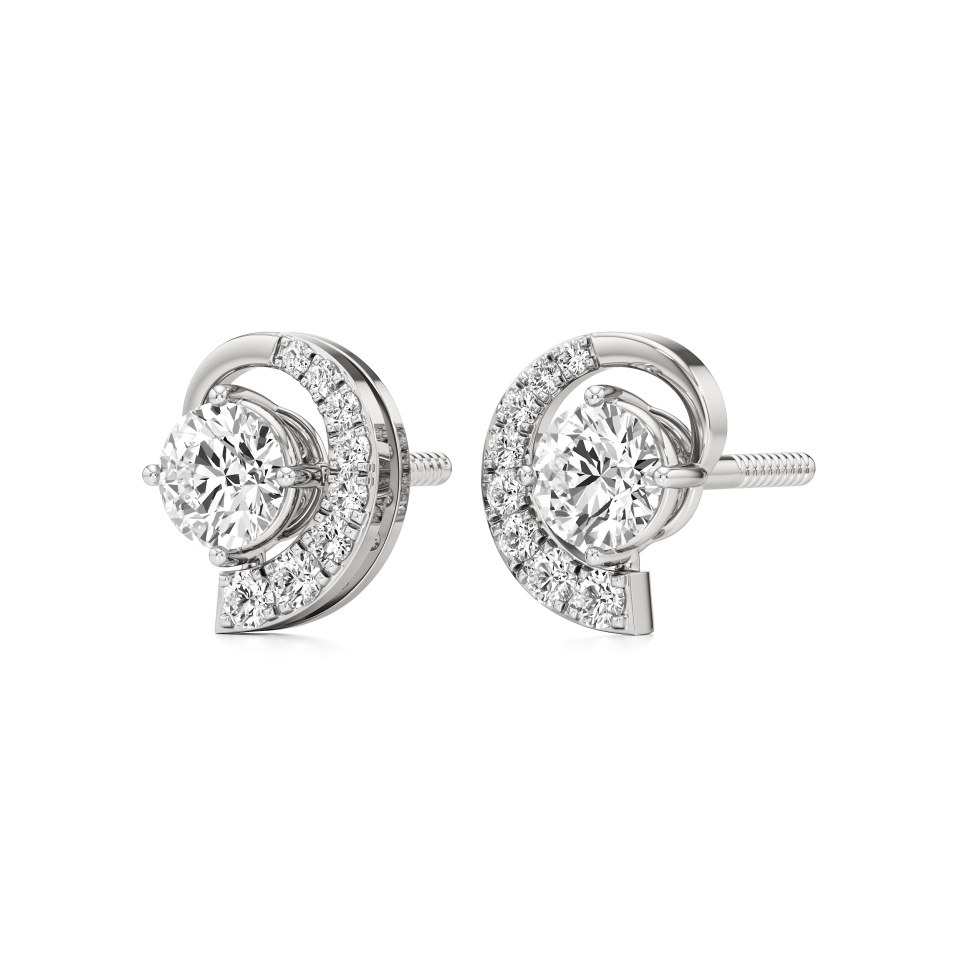 14k White Gold Aurora Swirl Diamond Stud Earrings