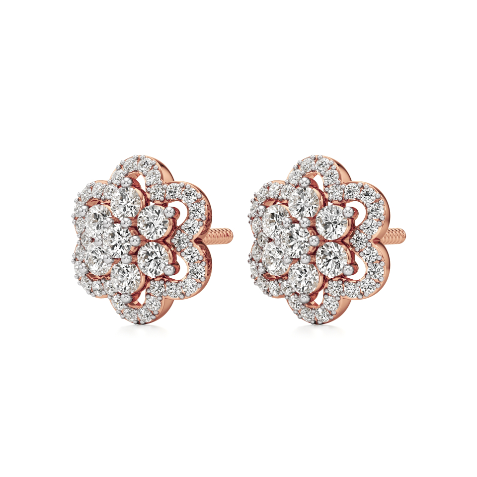 14k Rose Gold Floret Diamond Stud Earrings