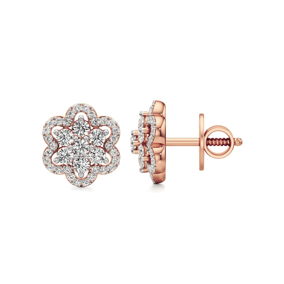 14k Rose Gold Floret Diamond Stud Earrings