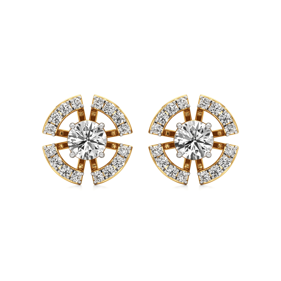 14k Yellow Gold Radiant Halo Diamond Stud Earrings