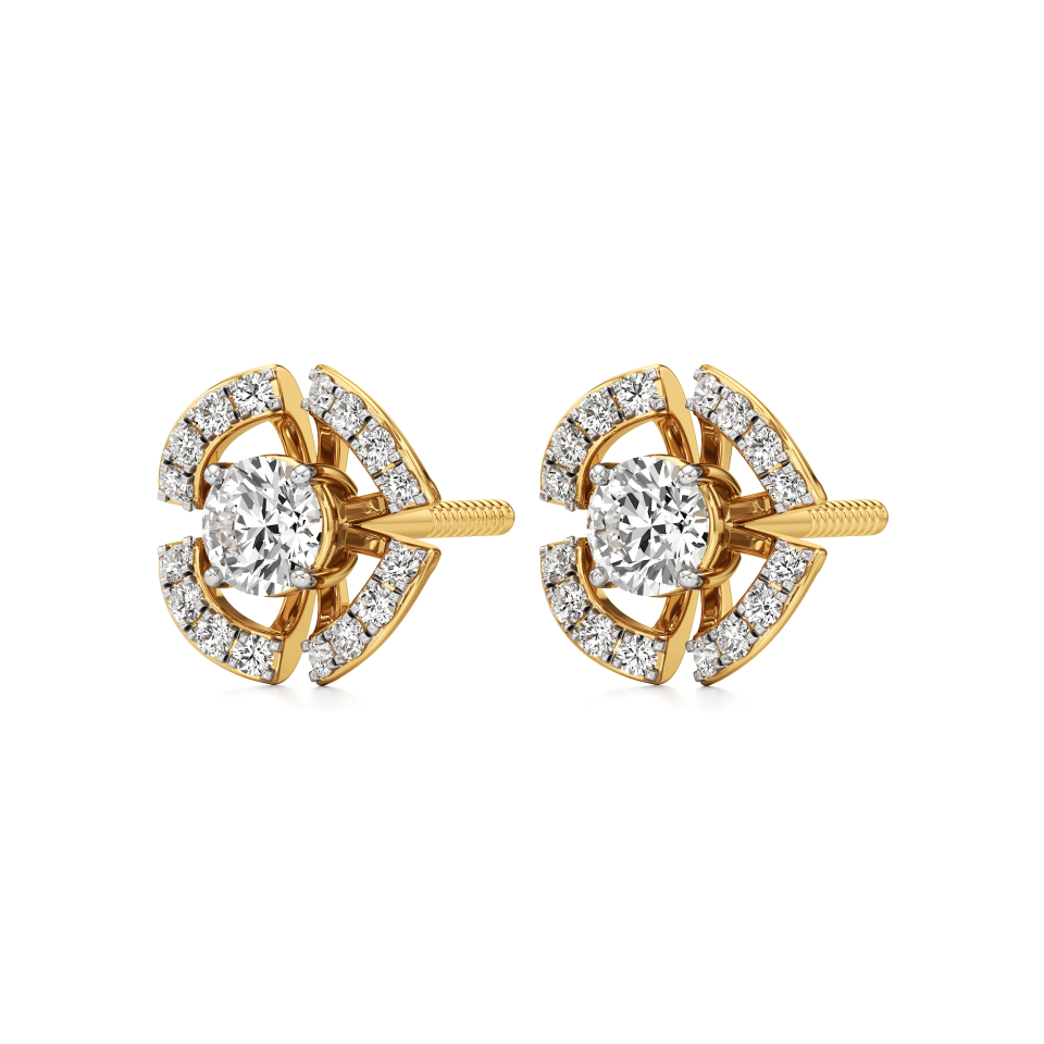 14k Yellow Gold Radiant Halo Diamond Stud Earrings